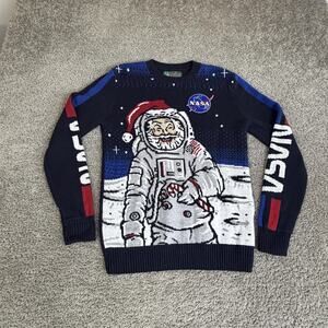 Nasa Sweater Mens Small Blue Santa Astronaut Ugly Christmas Pullover Crweneck